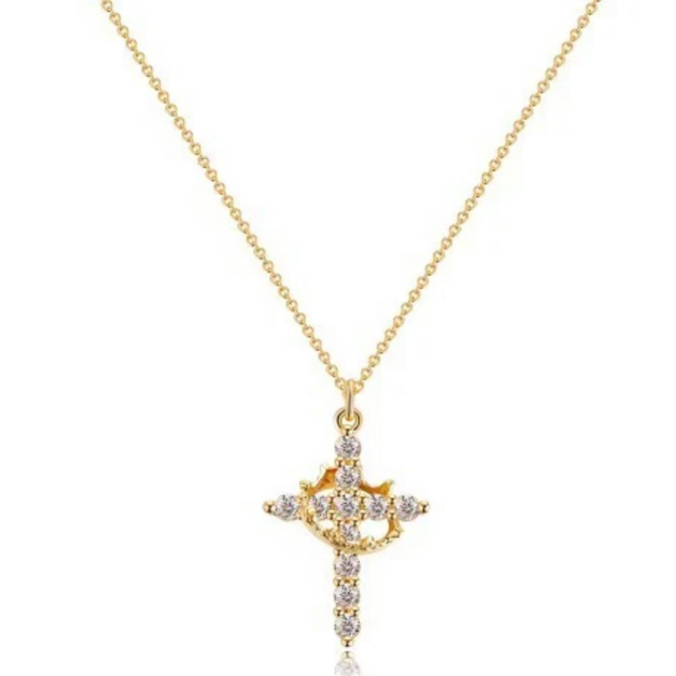 Rotatable Cross Crown Necklace