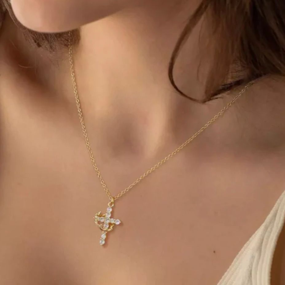 Rotatable Cross Crown Necklace