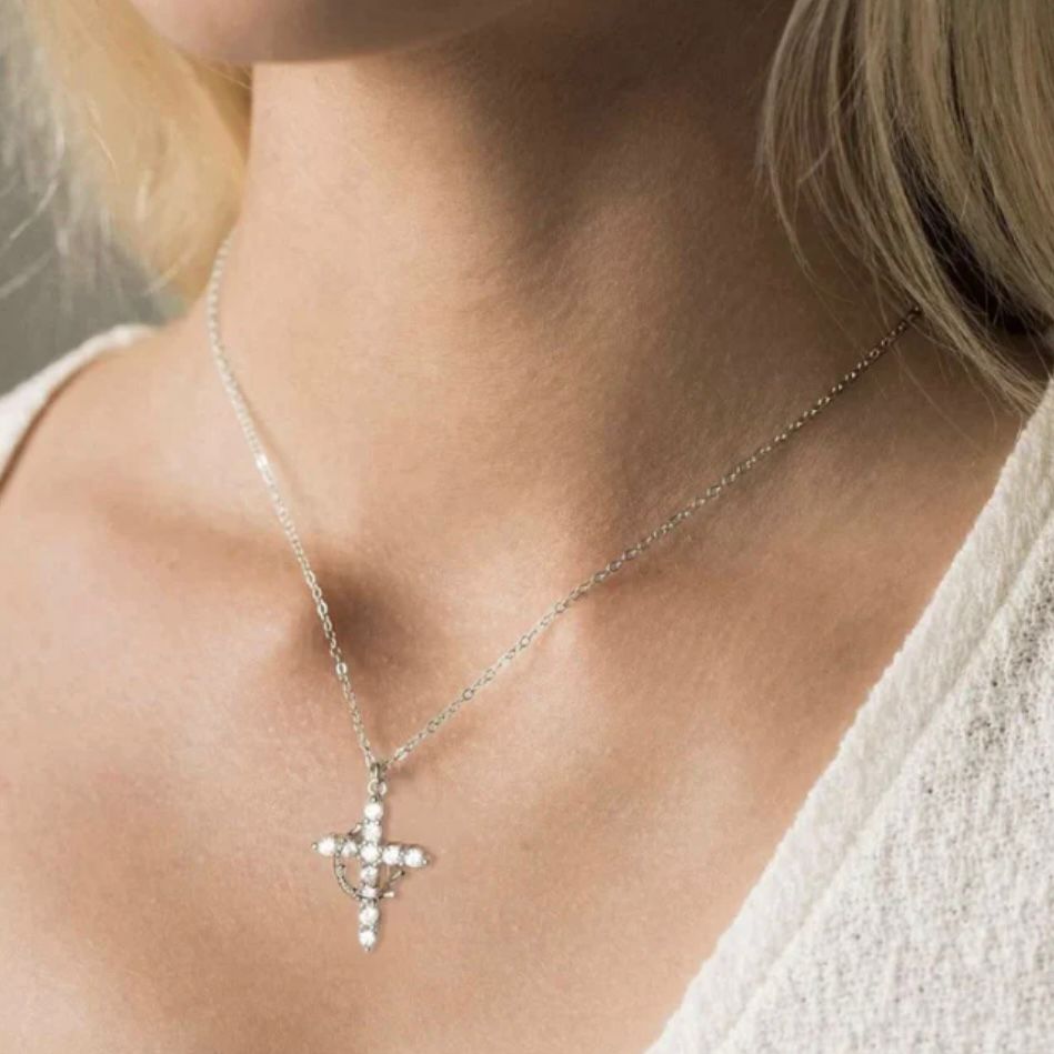 Rotatable Cross Crown Necklace